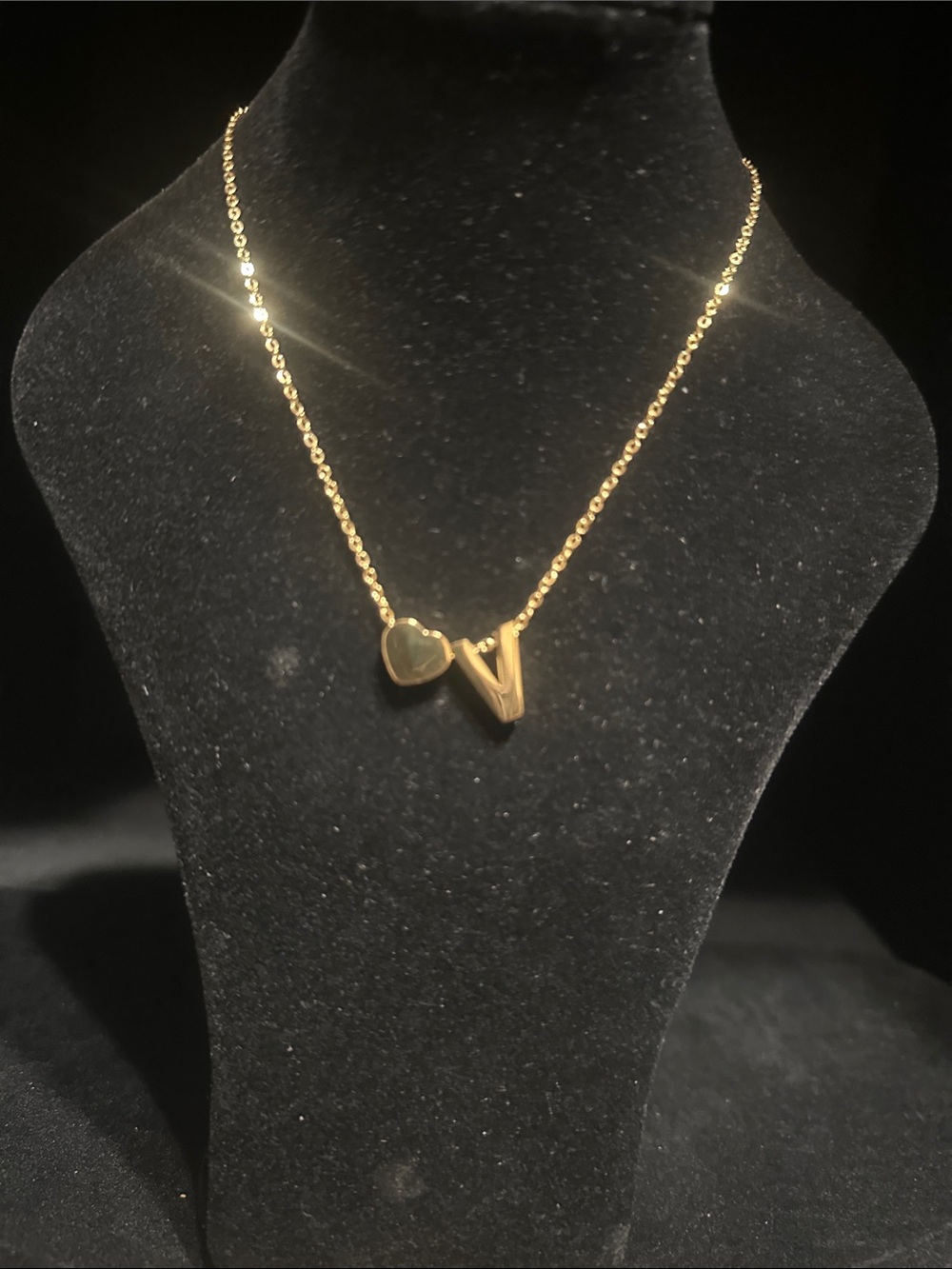 Gold Heart and V Initial Necklace - Women Jewelry